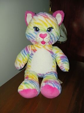 Build-A-Bear Rainbow Lisa Frank Colorful Striped Plush Cat Tiger Stuffed Animal